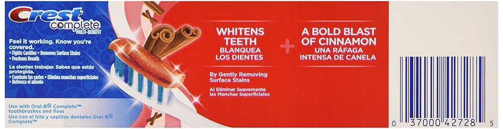 Crest Cinnamon Toothpaste packaging box and tubes