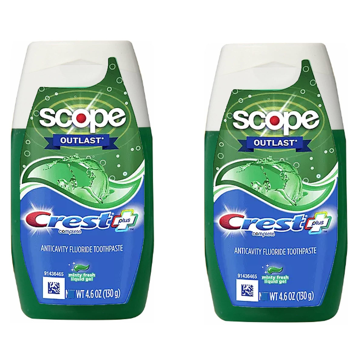 Crest Complete Whitening Plus Scope Tartar Control toothpaste tube, minty fresh