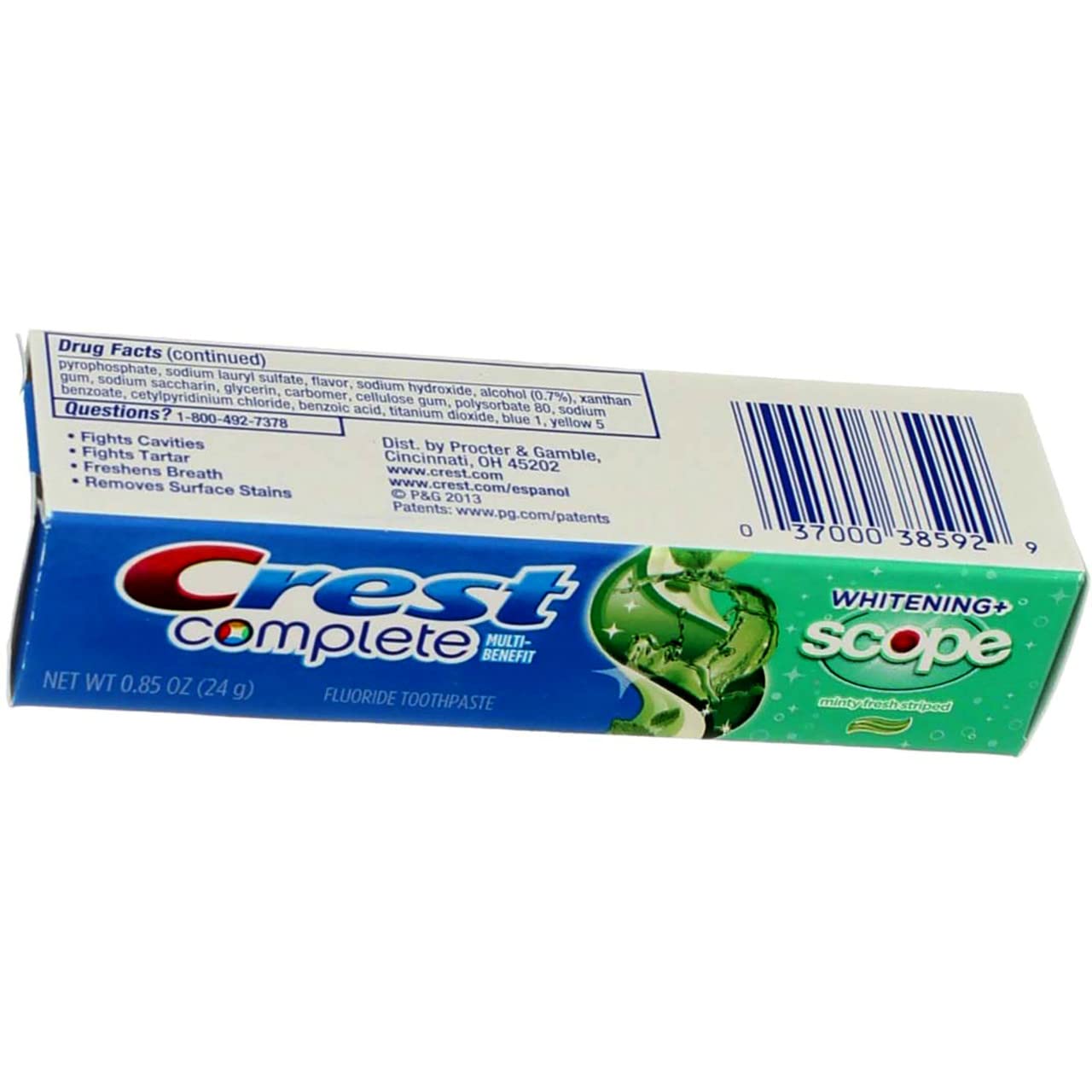 Crest and Scope branding on toothpaste tube