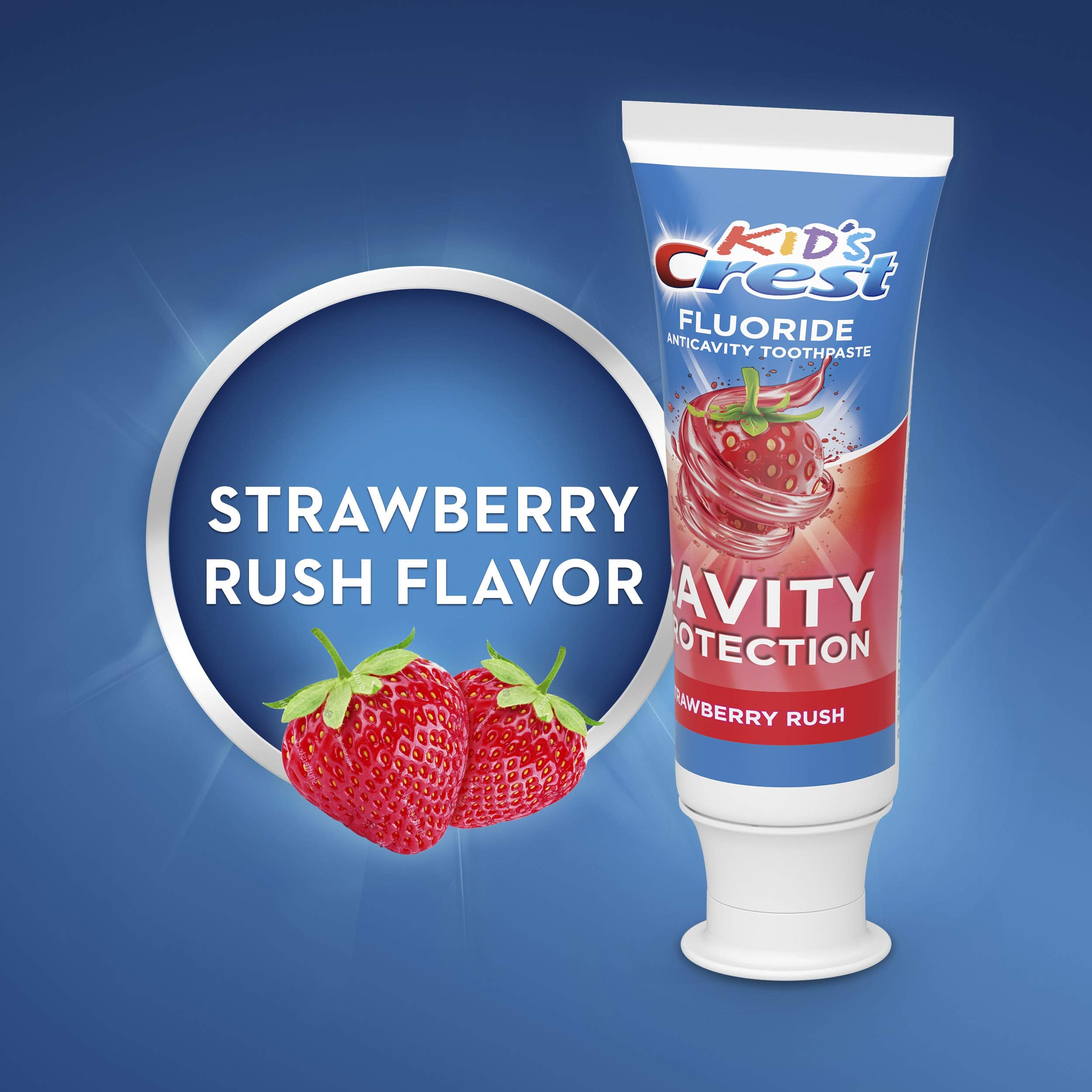 Illustration of kids using Crest Kid's Strawberry Rush toothpaste