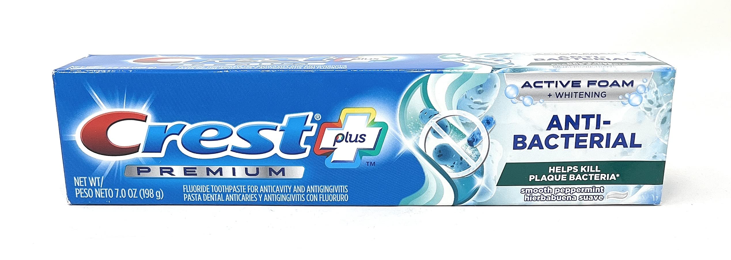 Active Foam + Whitening label on Crest toothpaste