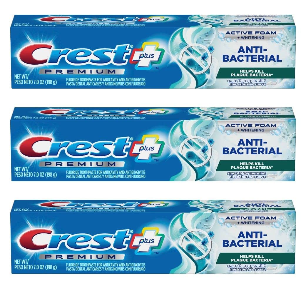 Crest Premium Plus Anti-Bacterial Toothpaste Peppermint 7 oz Pack of 3 – front view