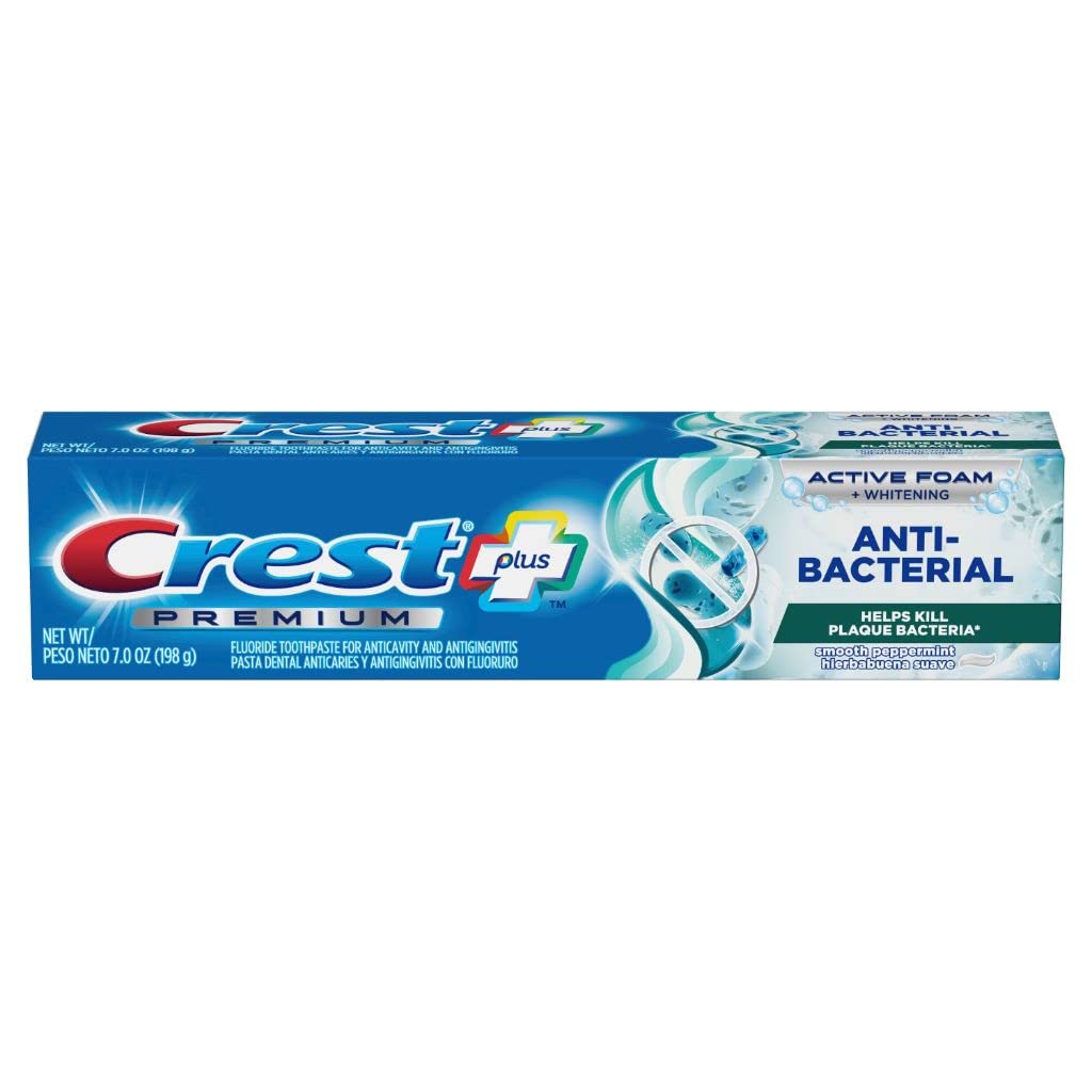 Crest Premium Plus toothpaste Peppermint 7 oz – side view of the 3-pack