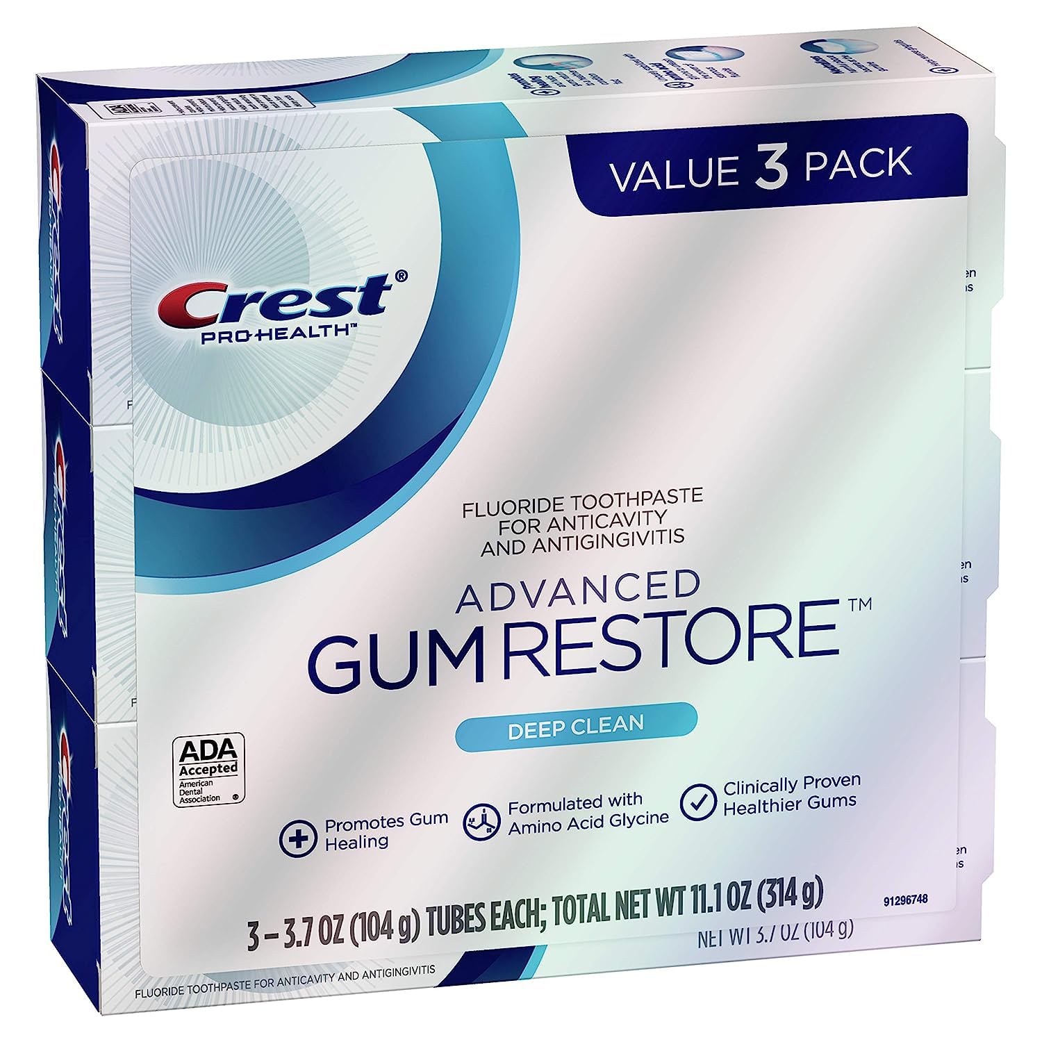 Crest Pro-Health Advanced Gum Restore Deep Clean toothpaste 3.7 oz pack of 3 - front view