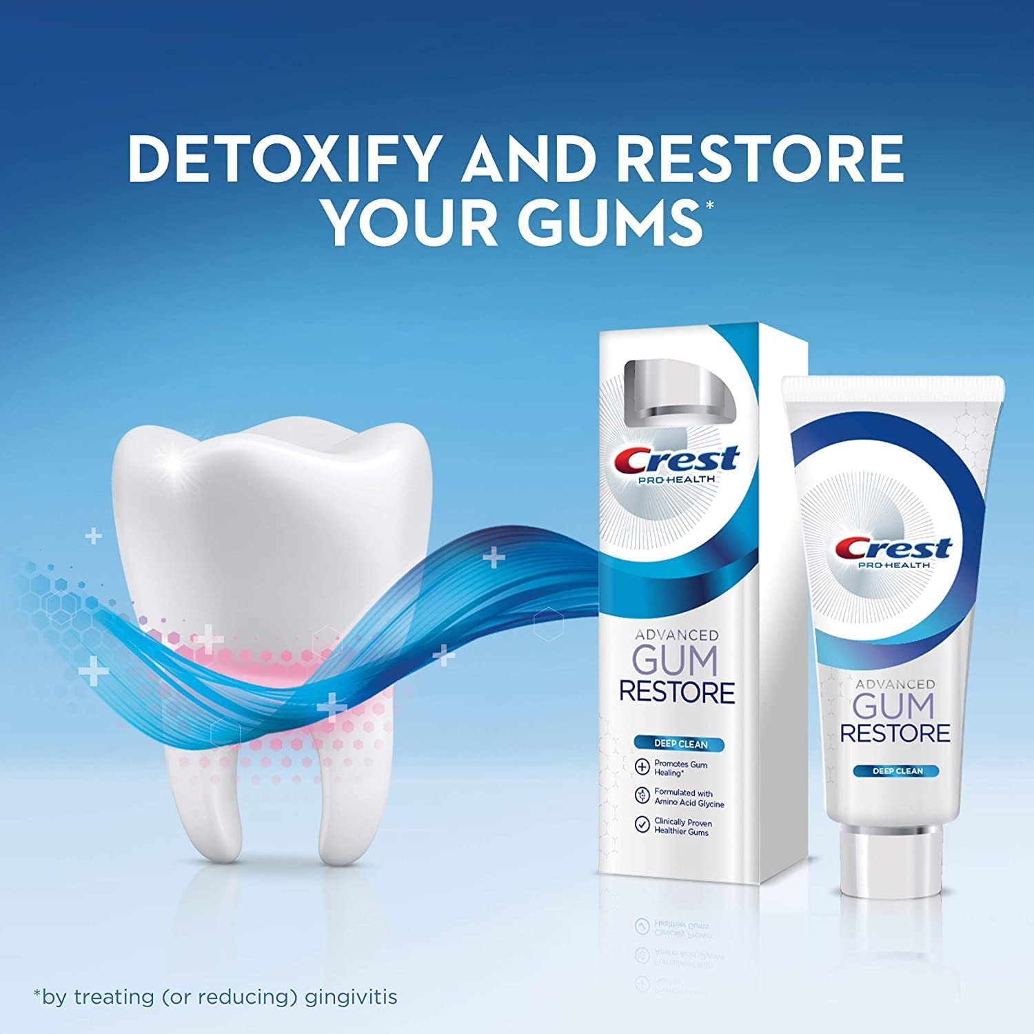 Front view of Crest Pro-Health Advanced Gum Restore Deep Clean toothpaste packaging in pack