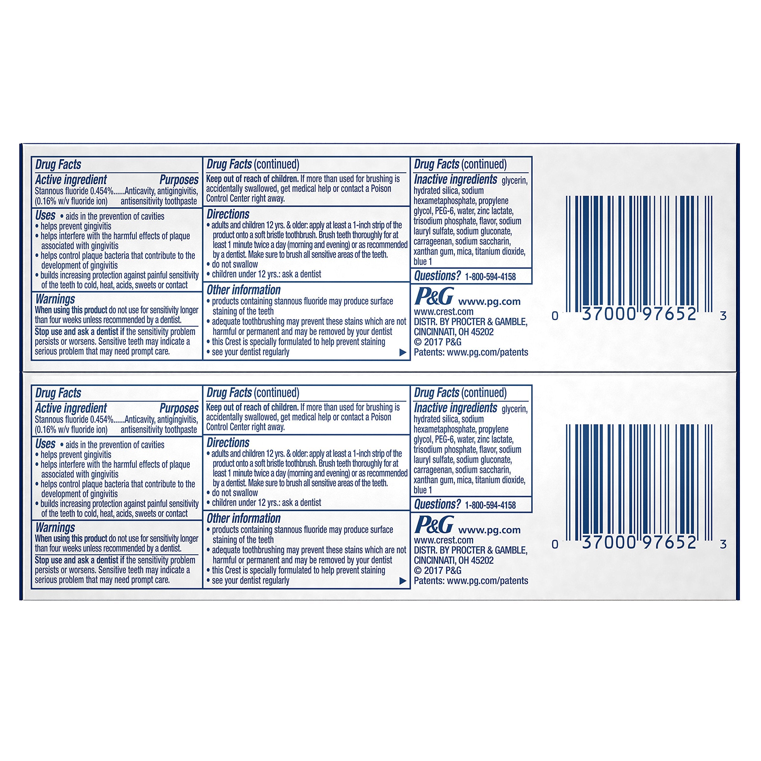 Close-up showing benefits and features of Crest Pro-Health Advanced Whitening toothpaste