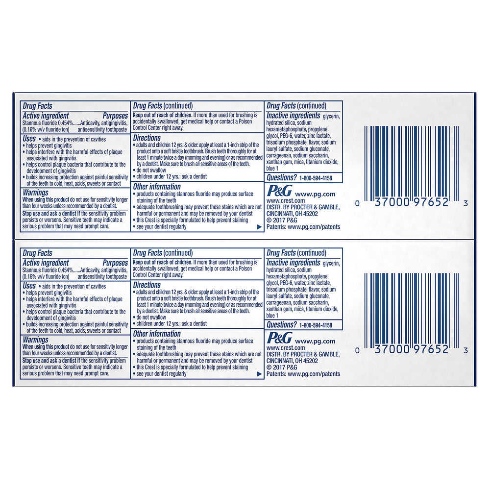 Close-up showing benefits and features of Crest Pro-Health Advanced Whitening toothpaste