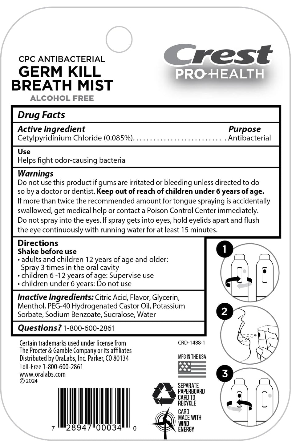 Travel-size Crest Pro-Health Breath Mist fits in pocket or purse