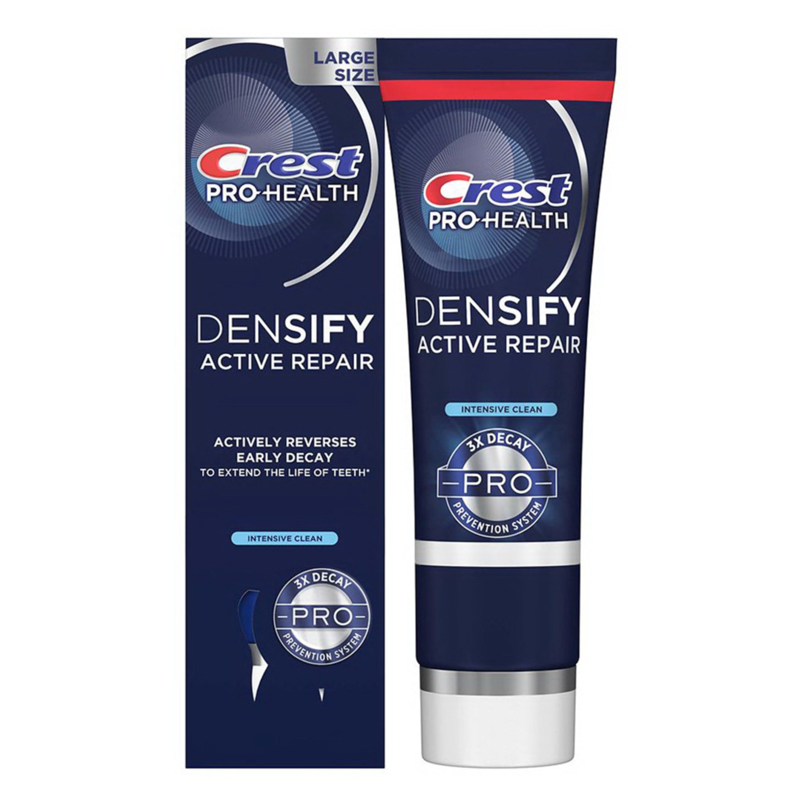 Close-up of Crest Pro-Health Densify toothpaste texture highlighting enamel-strength features