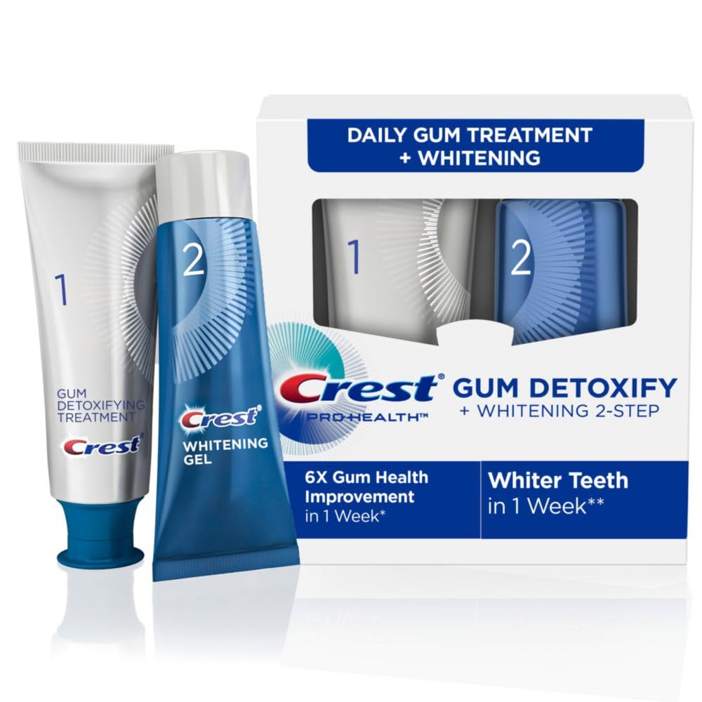 Crest Pro-Health Gum Detoxify + Whitening toothpaste packaging, 4.0 oz and 2.3 oz