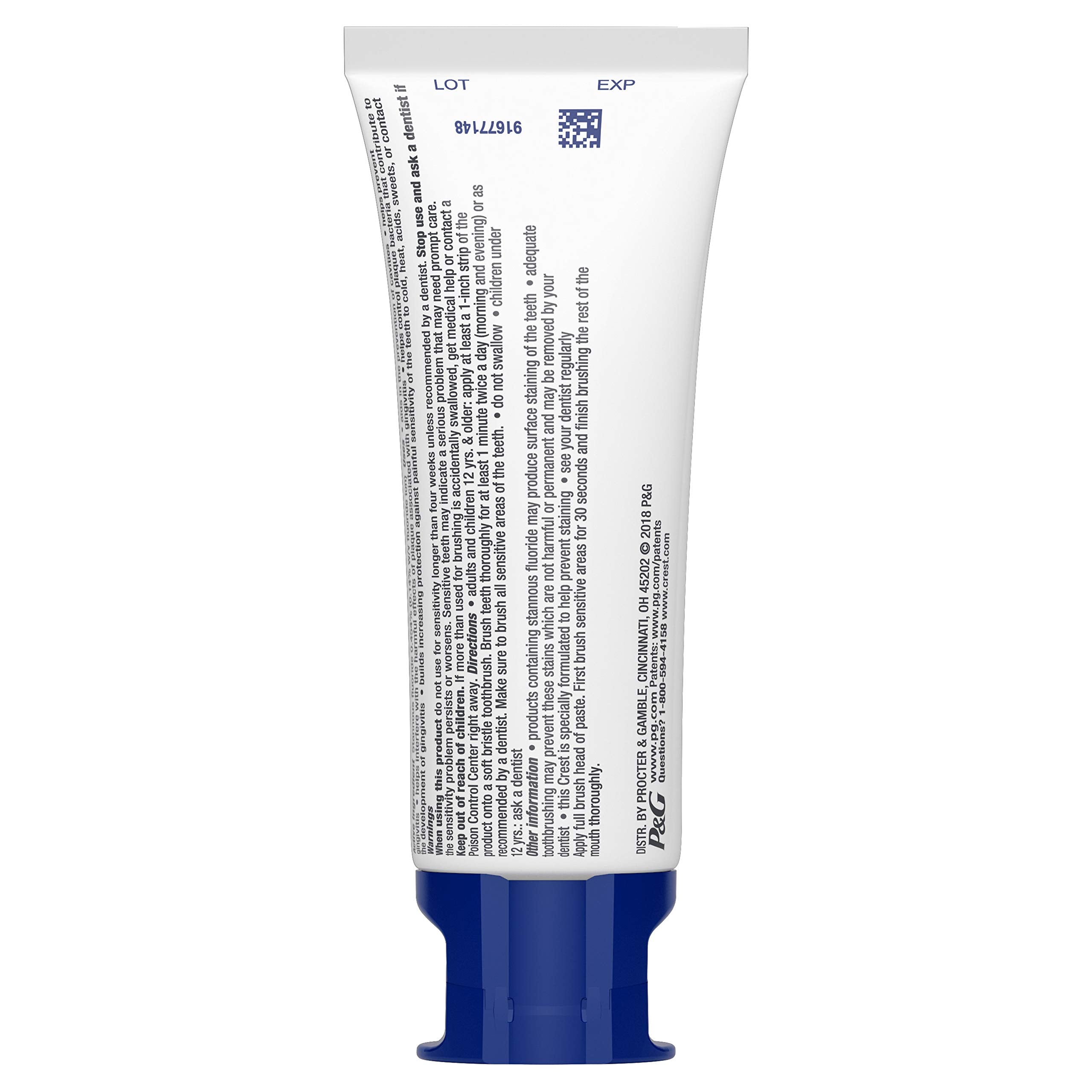 Back of Crest toothpaste box with usage information