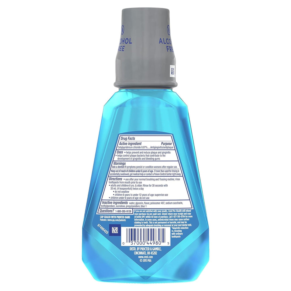 Product shot of Crest Pro-Health Mouthwash on a white surface