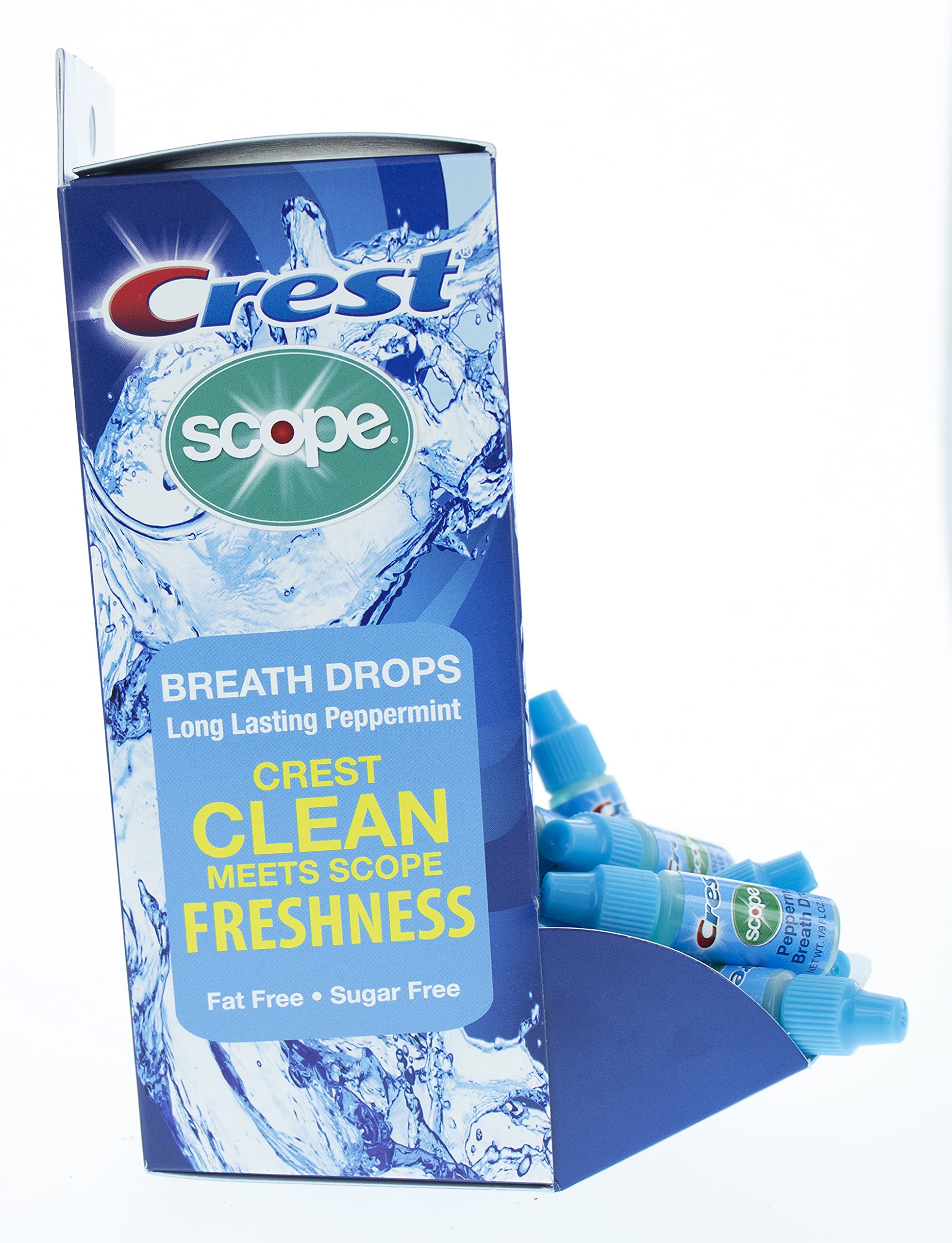 Packaging showing Crest Scope Breath Drops 50-count bottles