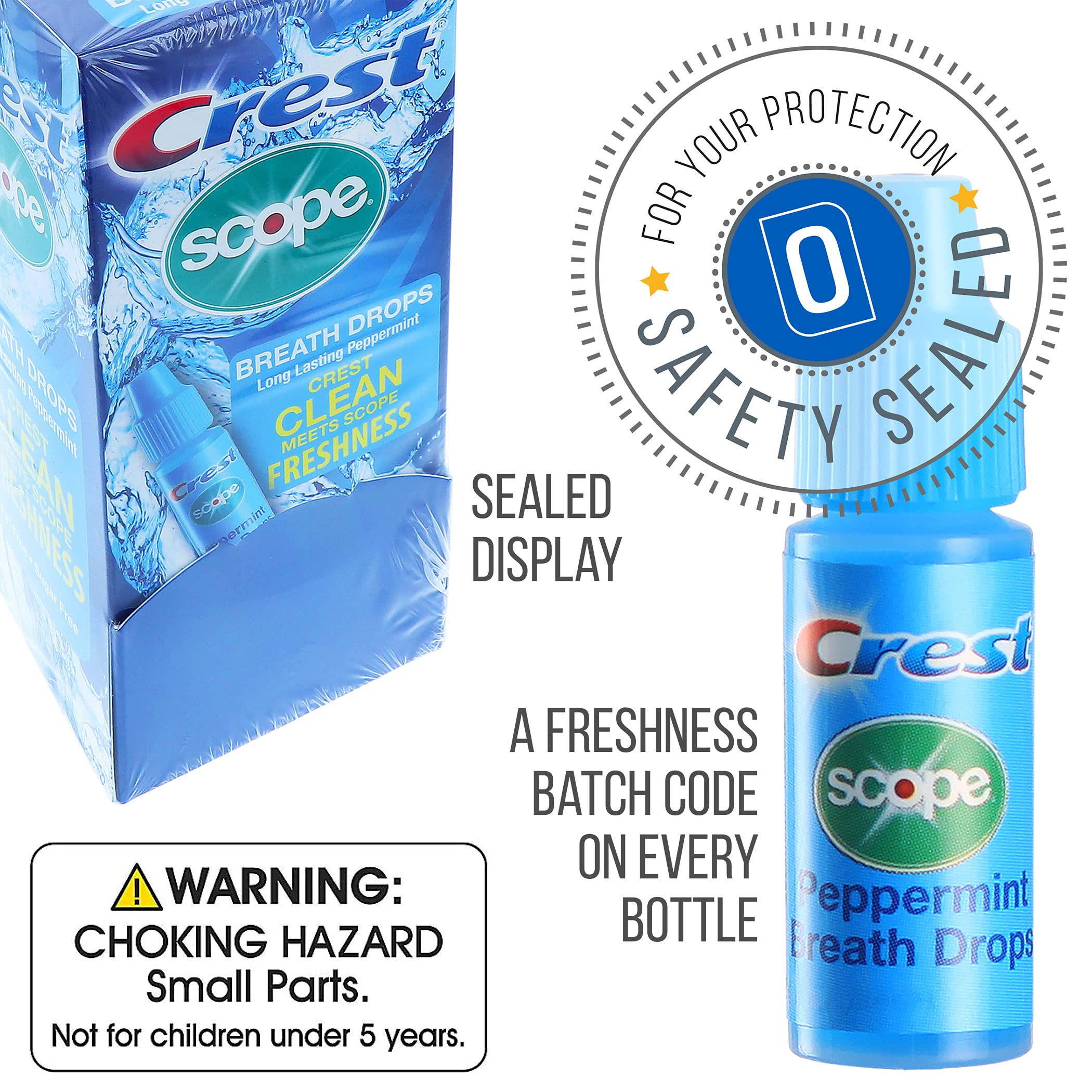 Close-up of Crest Scope Breath Drops Peppermint bottle