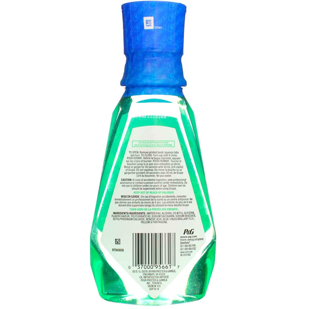 Two bottles arranged with Crest branding on blue and white background