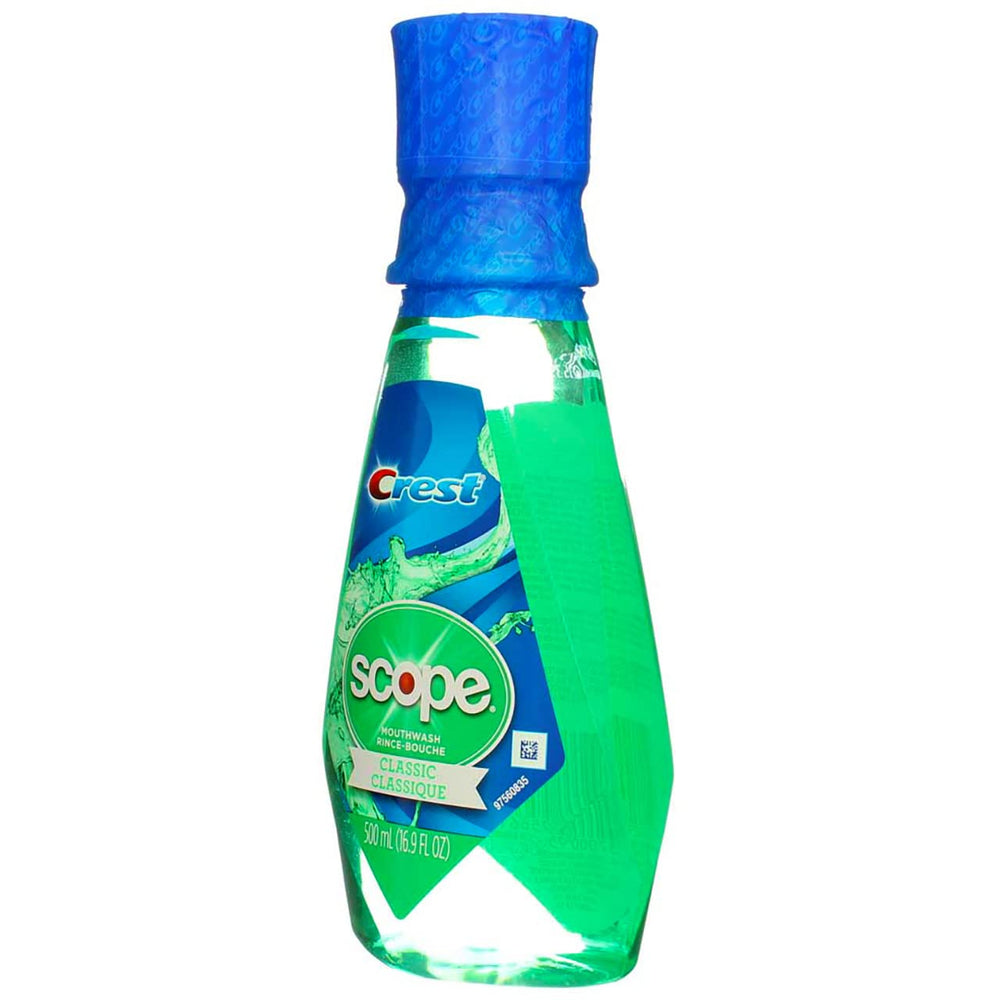Side profile of Crest Scope Classic Mouthwash Original bottle