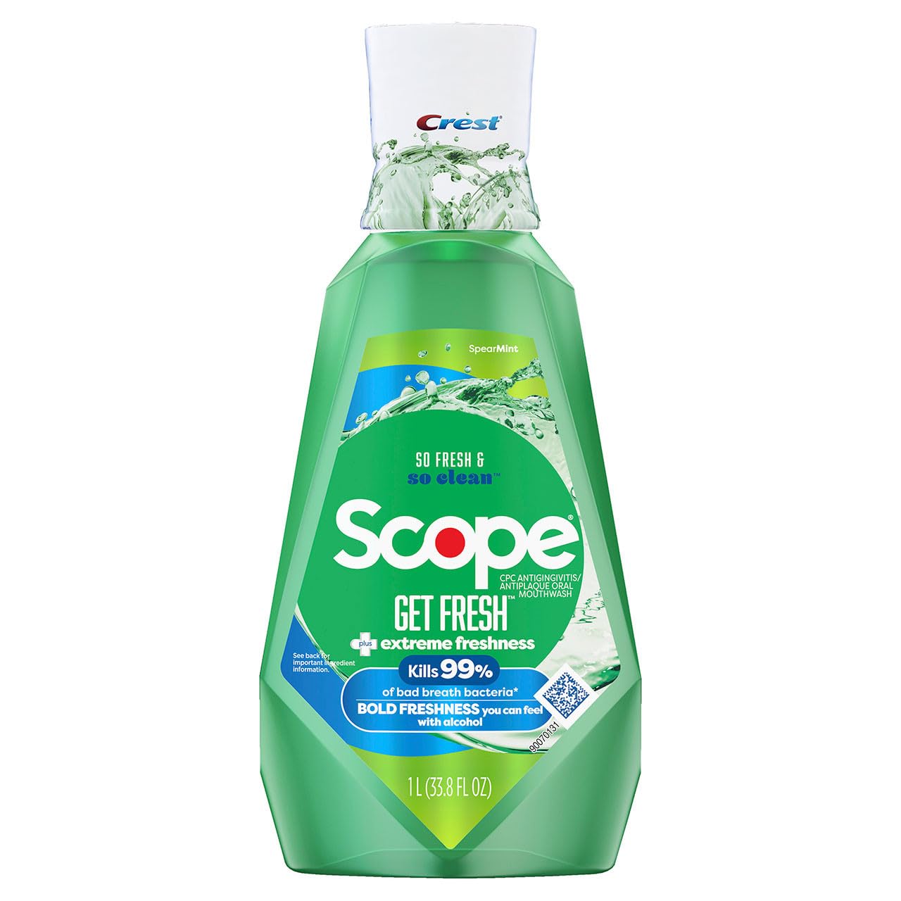 Crest Scope Get Fresh Mouthwash with Alcohol, Spearmint flavor, 1L bottle
