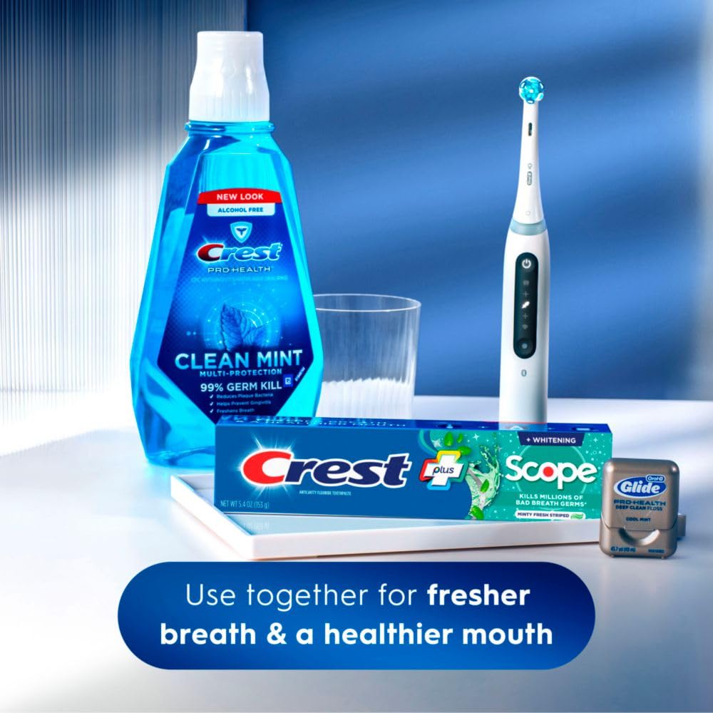 Close-up of Crest + Scope toothpaste tube detail