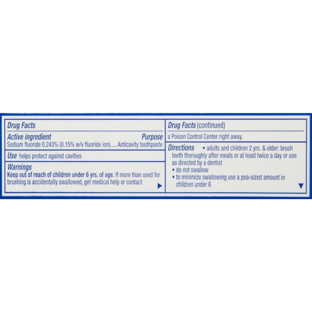 Crest toothpaste label displaying NDC code 58933-005-85