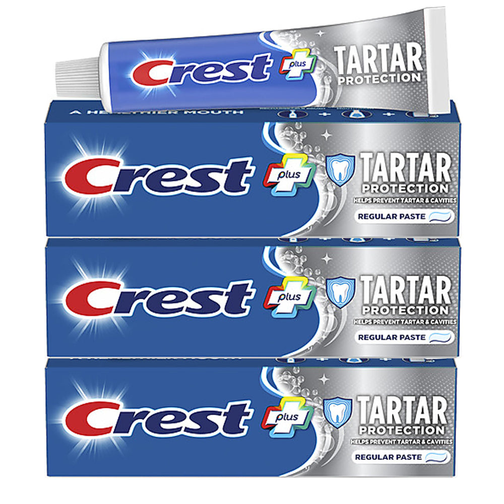 Front view of Crest Tartar Protection toothpaste packaging