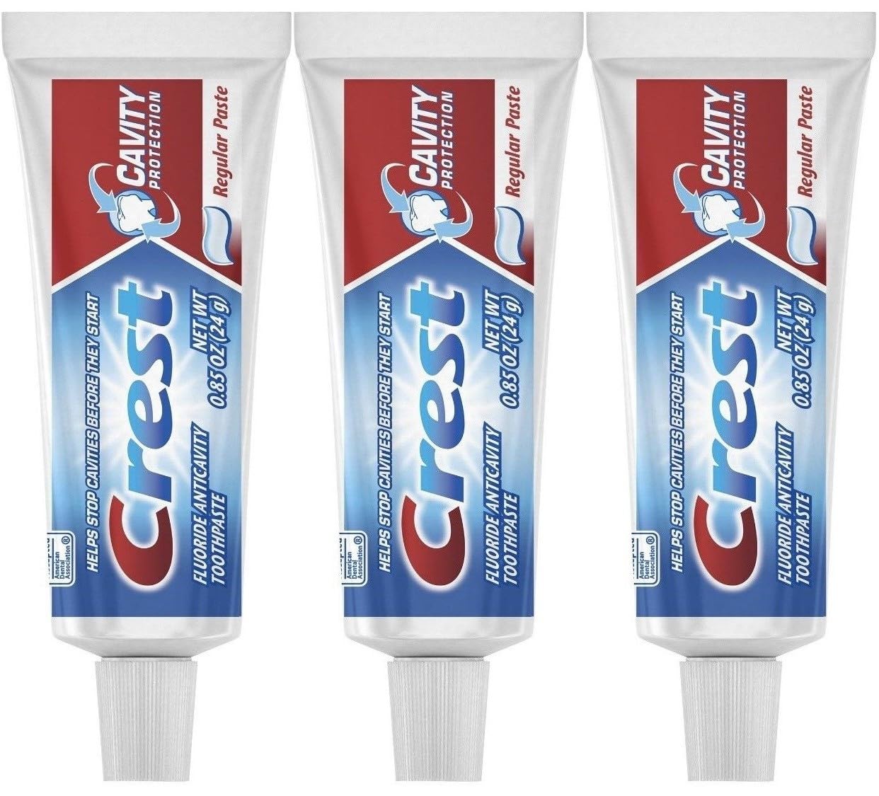 Charity-ready Crest toothpaste travel tubes for donations