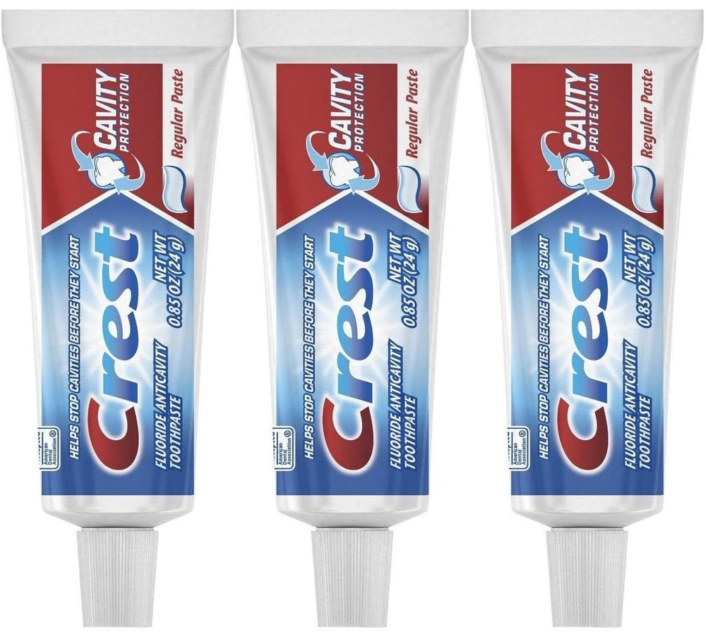 Charity-ready Crest toothpaste travel tubes for donations