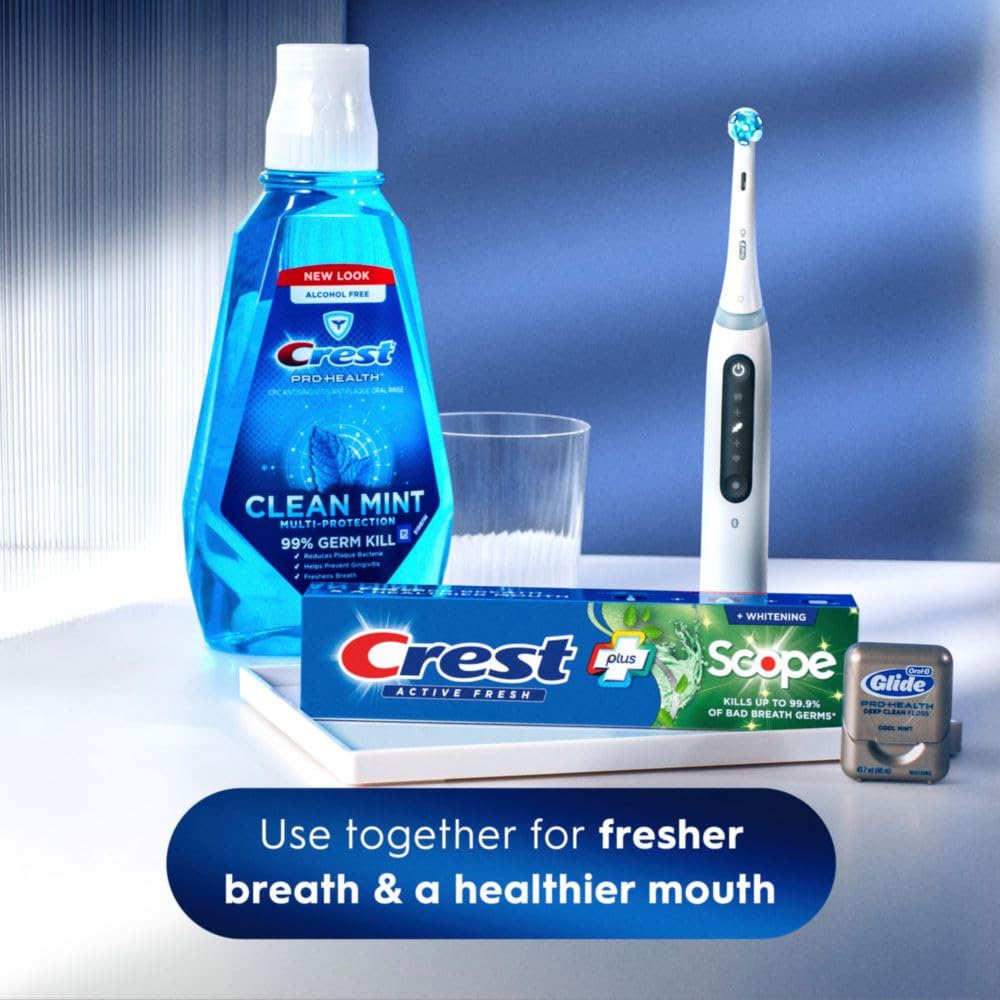 Pack of four Crest Whitening Plus Scope toothpaste boxes