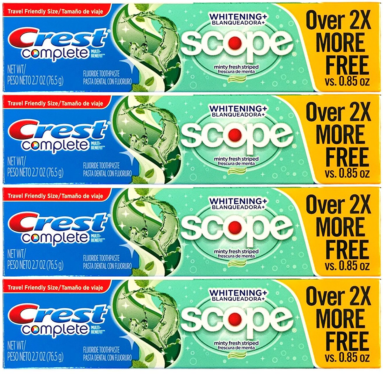 Crest Whitening Plus Scope Toothpaste Minty Fresh Striped 2.70 oz Tube – Pack of 4 image 1
