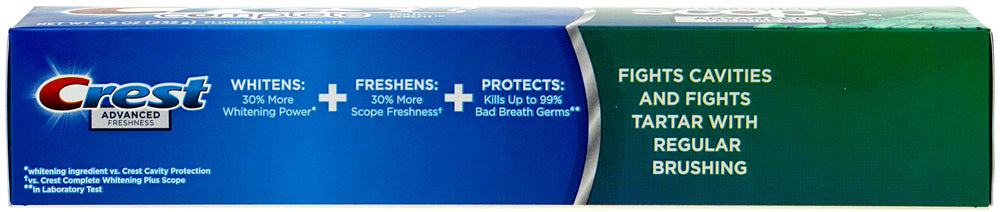 Close-up of Crest Complete toothpaste label showing whitening formula