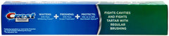 Close-up of Crest Complete toothpaste label showing whitening formula