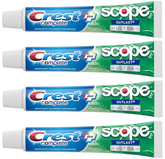 Four Crest toothpaste tubes in a pack, 6.5 oz each