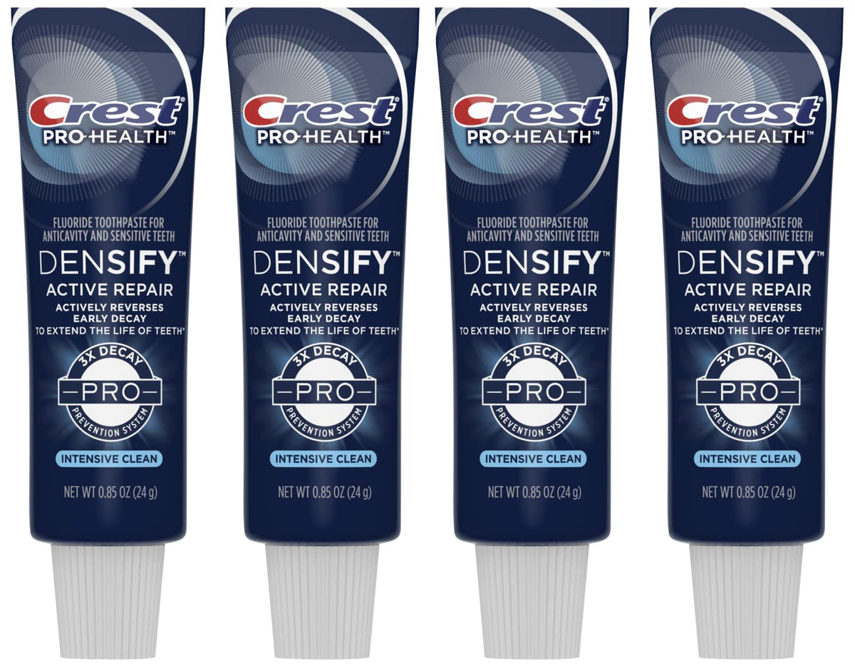 Pack of four Crest Densify PRO-Health Intensive Clean toothpaste tubes (travel size) - 0.85 oz each