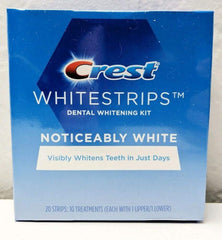 Crest Noticeably White Whitestrips box with 20 whitening strips