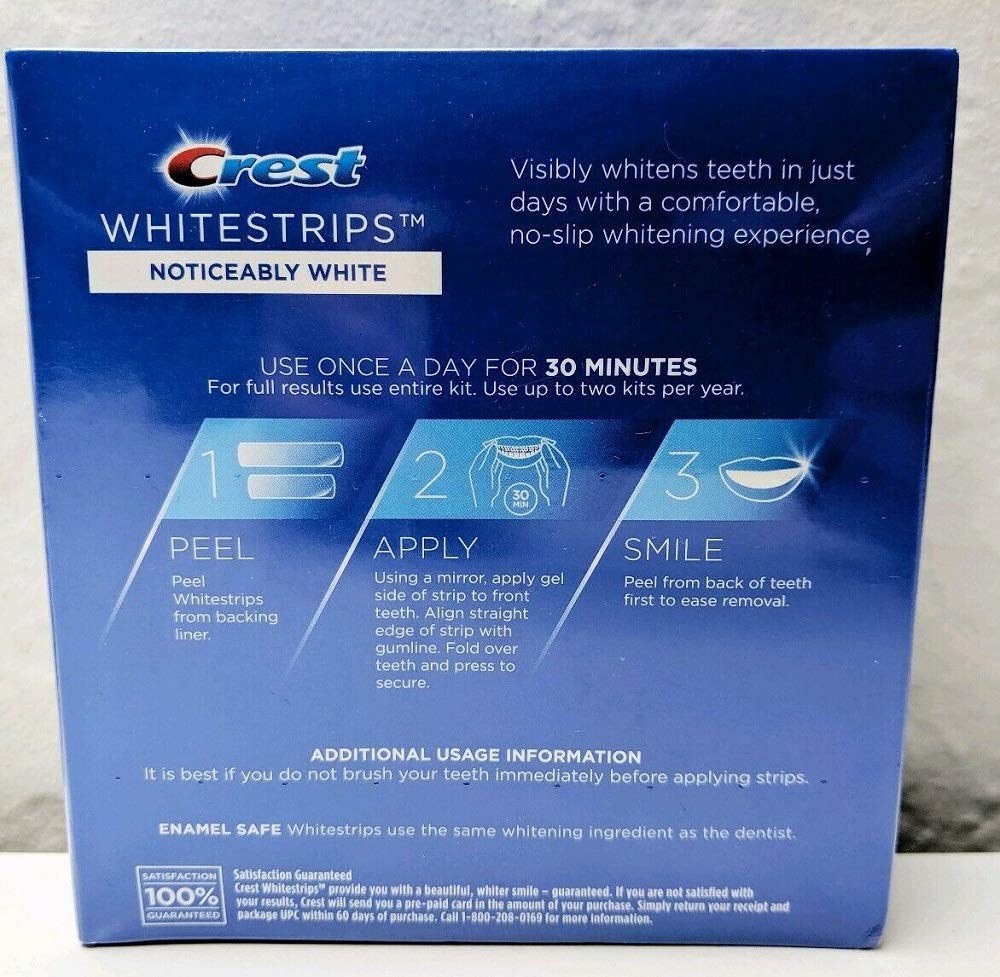 Whitening strips laid out for Crest Noticeably White Whitestrips