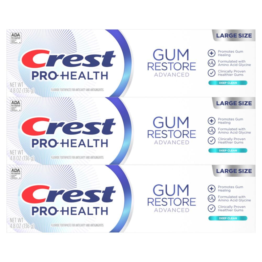 Close-up of Crest Pro-Health Gum Restore toothpaste tube