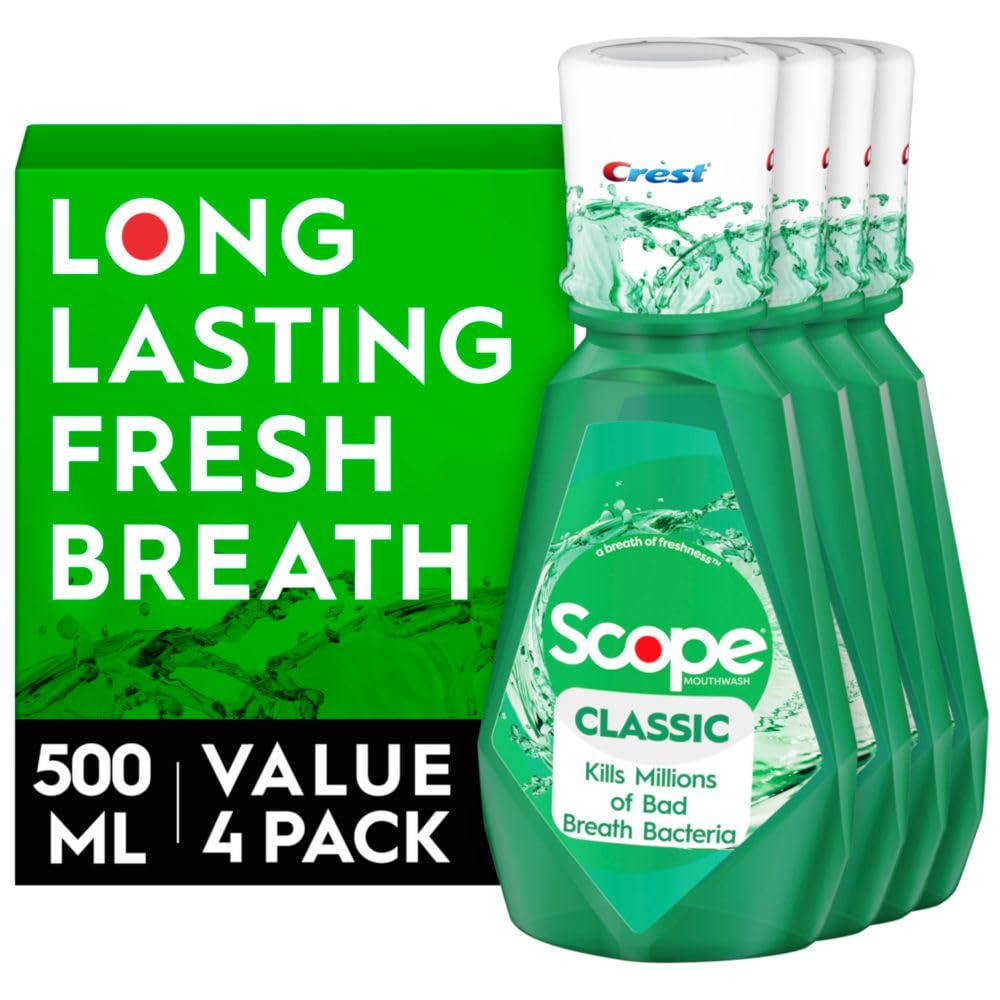 Front view of Crest Scope Classic Mouthwash bottle, 500 ml, Original Mint Flavor