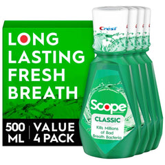 Front view of Crest Scope Classic Mouthwash bottle, 500 ml, Original Mint Flavor
