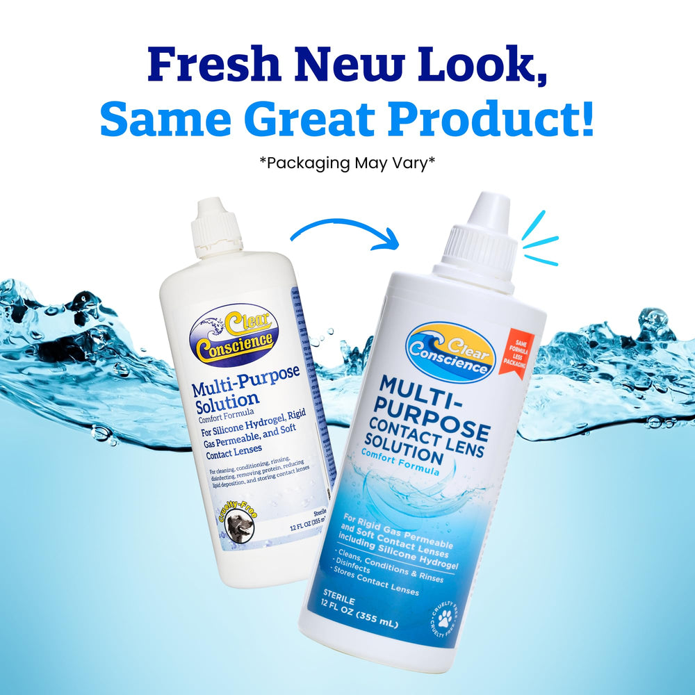 Travel-sized 12oz bottle of contact lens solution