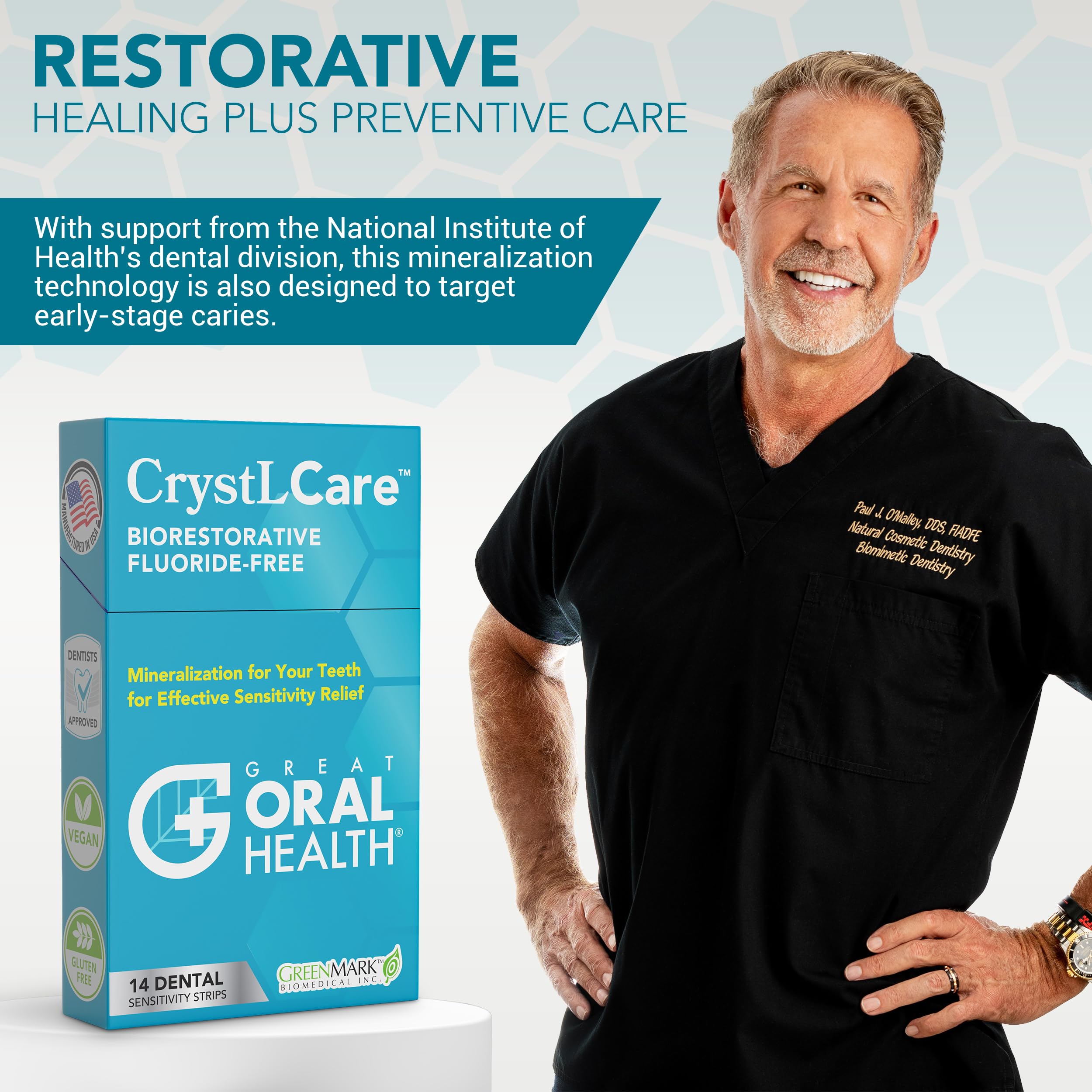 CrystLCare strip dissolving on tooth