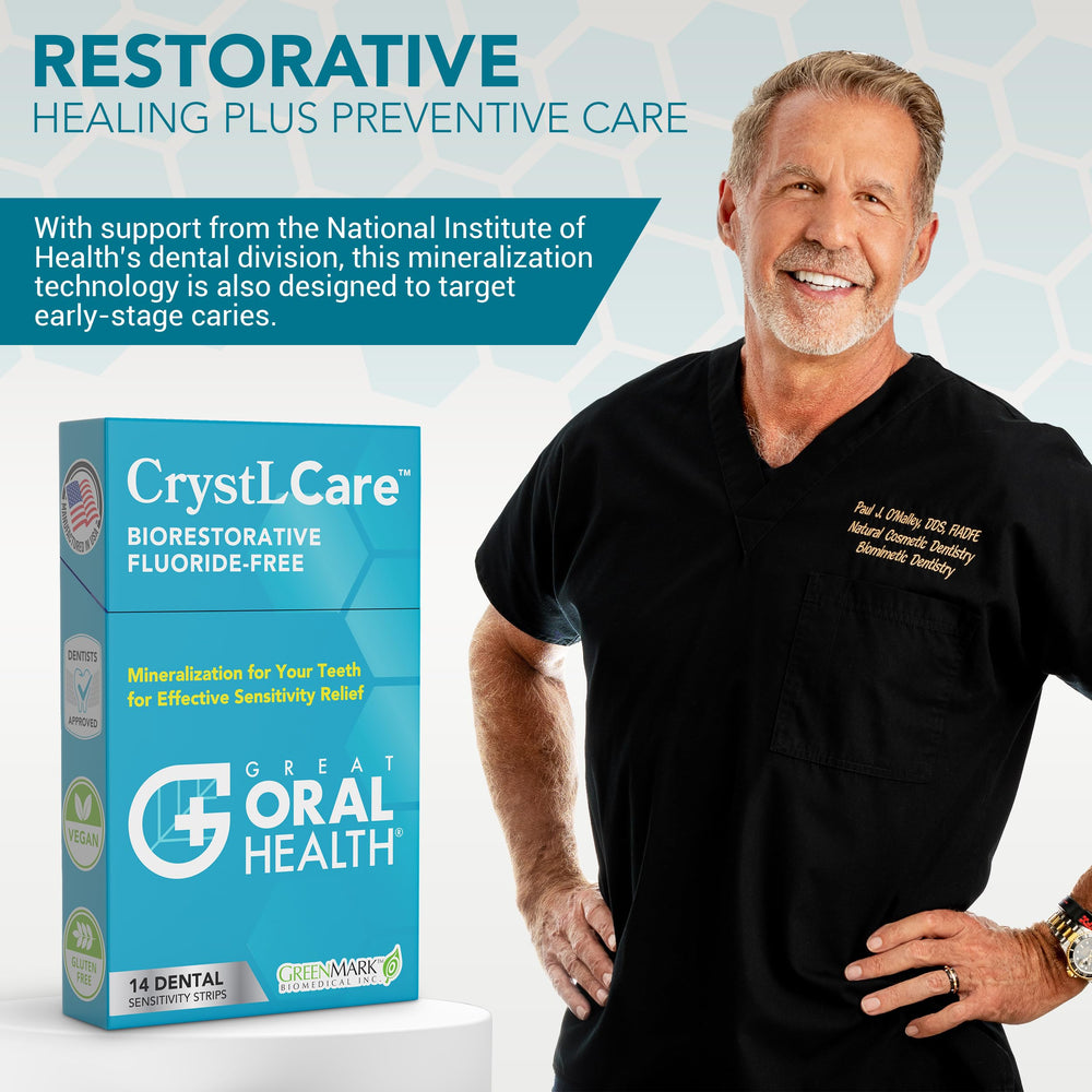 CrystLCare strip dissolving on tooth