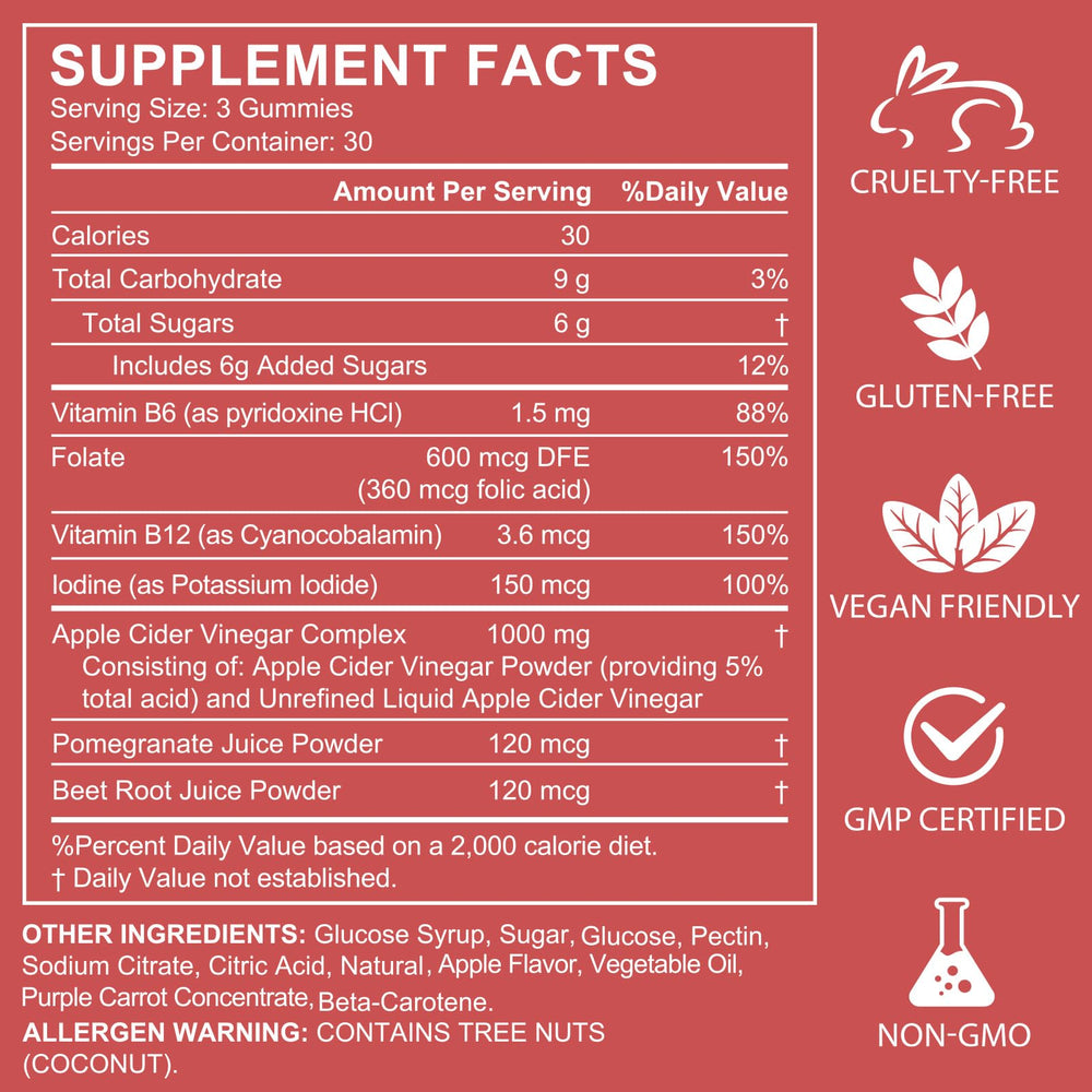 CSDLQNF ACV gummies packaging highlights vegan gluten free formula with B vitamins.