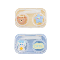 Cualque Cartoon Portable Contact Lens Case - Blue Bear design (front view)