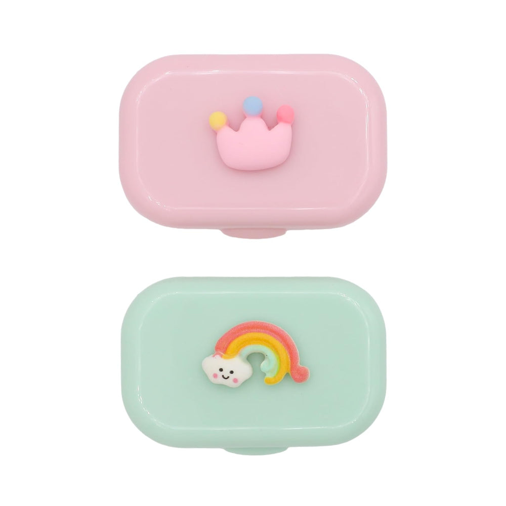 Cualque Cartoon Portable Contact Lens Case – Pink Crown (front view)