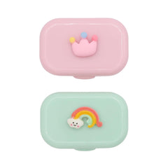 Cualque Cartoon Portable Contact Lens Case – Pink Crown (front view)
