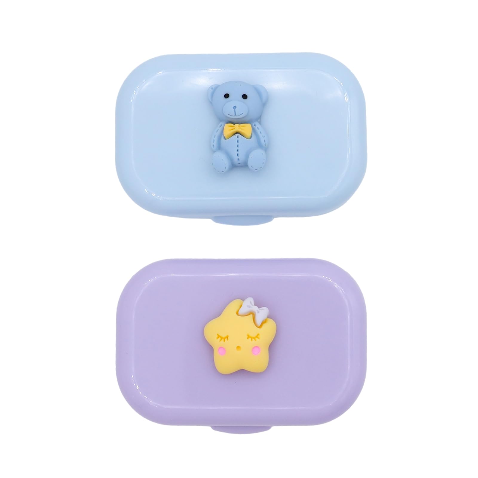 Cualque Cartoon Portable Contact Lens Case in Purple Stars - front view