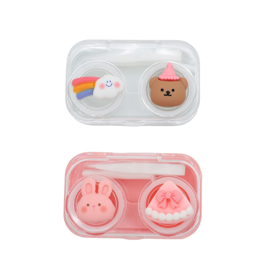 Cualque Cartoon Portable Contact Lens Case with Pink Bunny design – front view