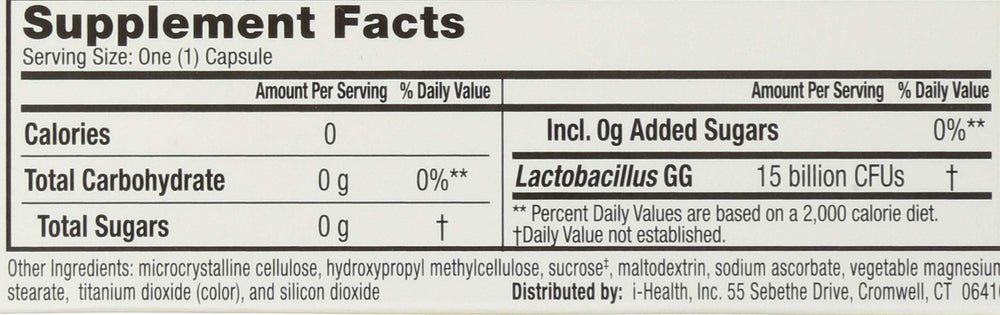 Close-up of Culturelle probiotic vegetarian capsules