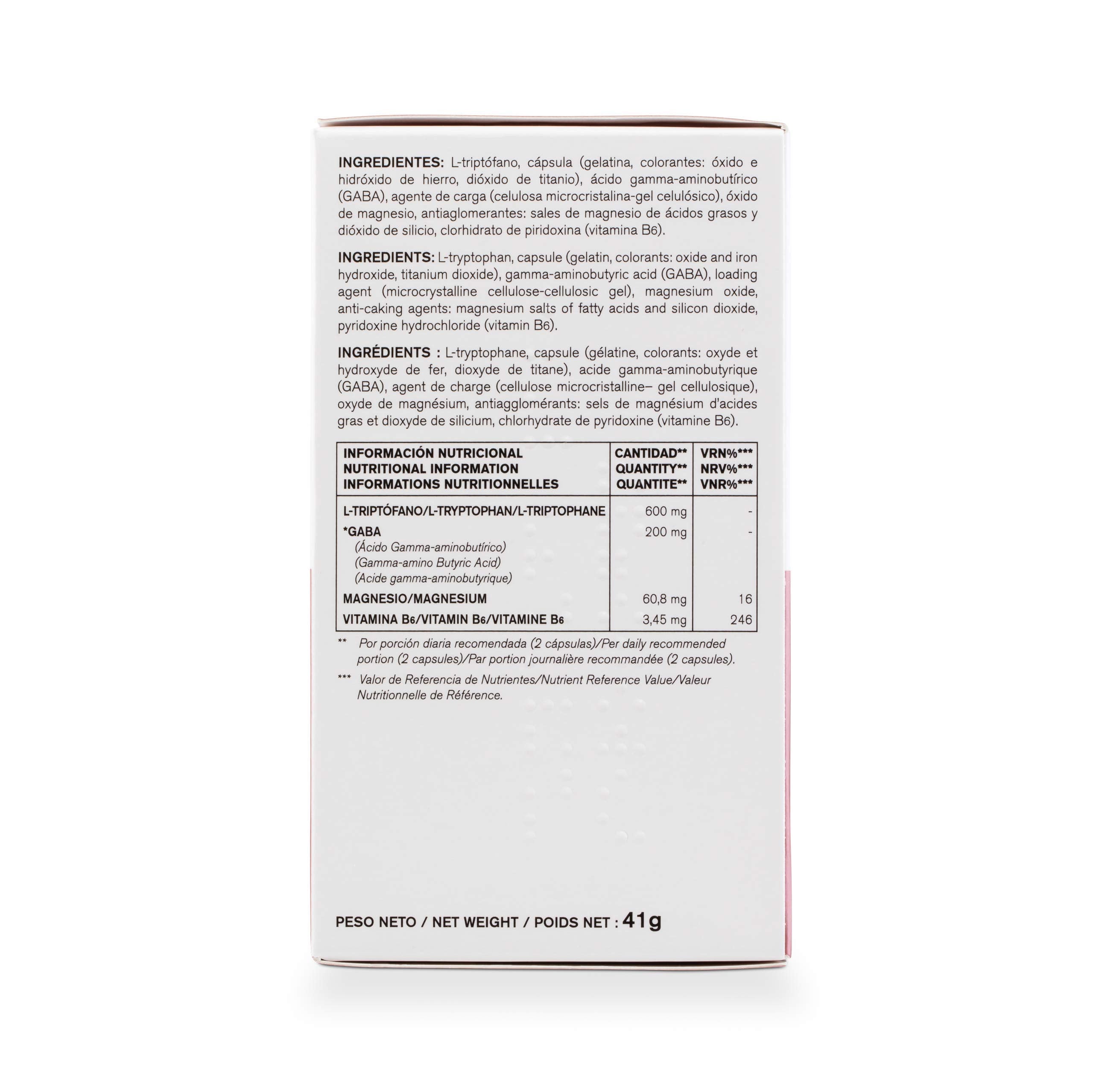 Ingredients highlight: L-tryptophan, GABA, magnesium, vitamin B6