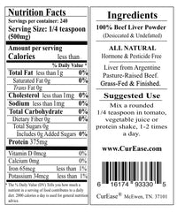 Desiccated beef liver powder with scoop and 4.2 oz packaging