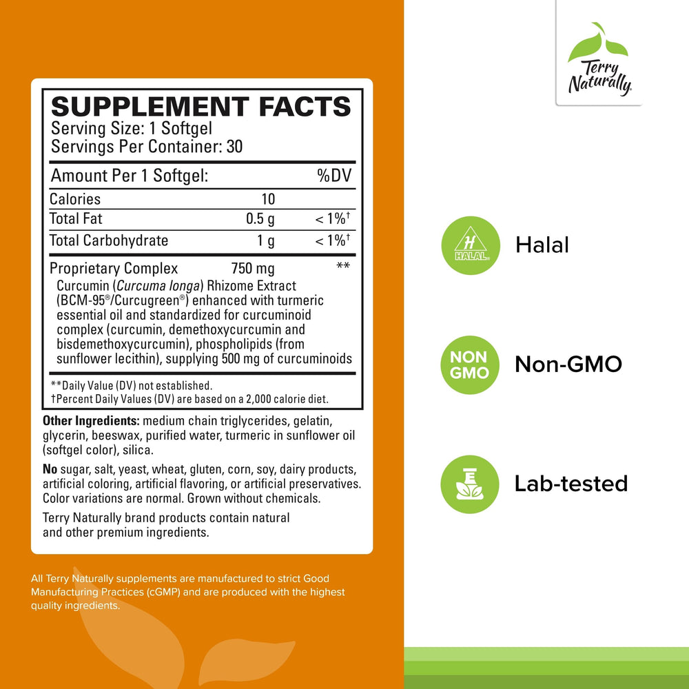 CuraMed bottle label highlighting 500 mg curcuminoids per serving